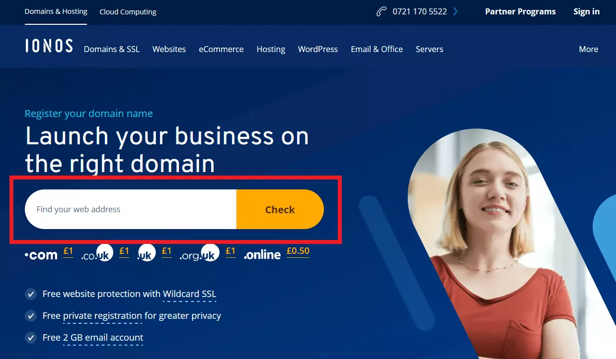 Image: Domain search with the IONOS domain finder