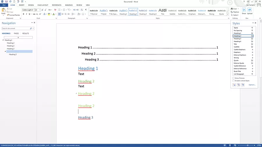 Image: Word menu to change the heading styles