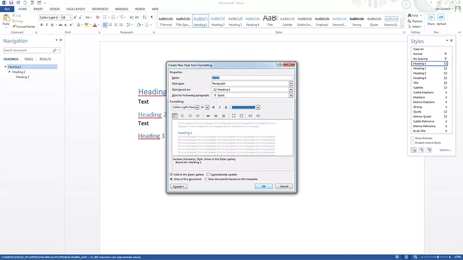Image: Work menu for creating a new style